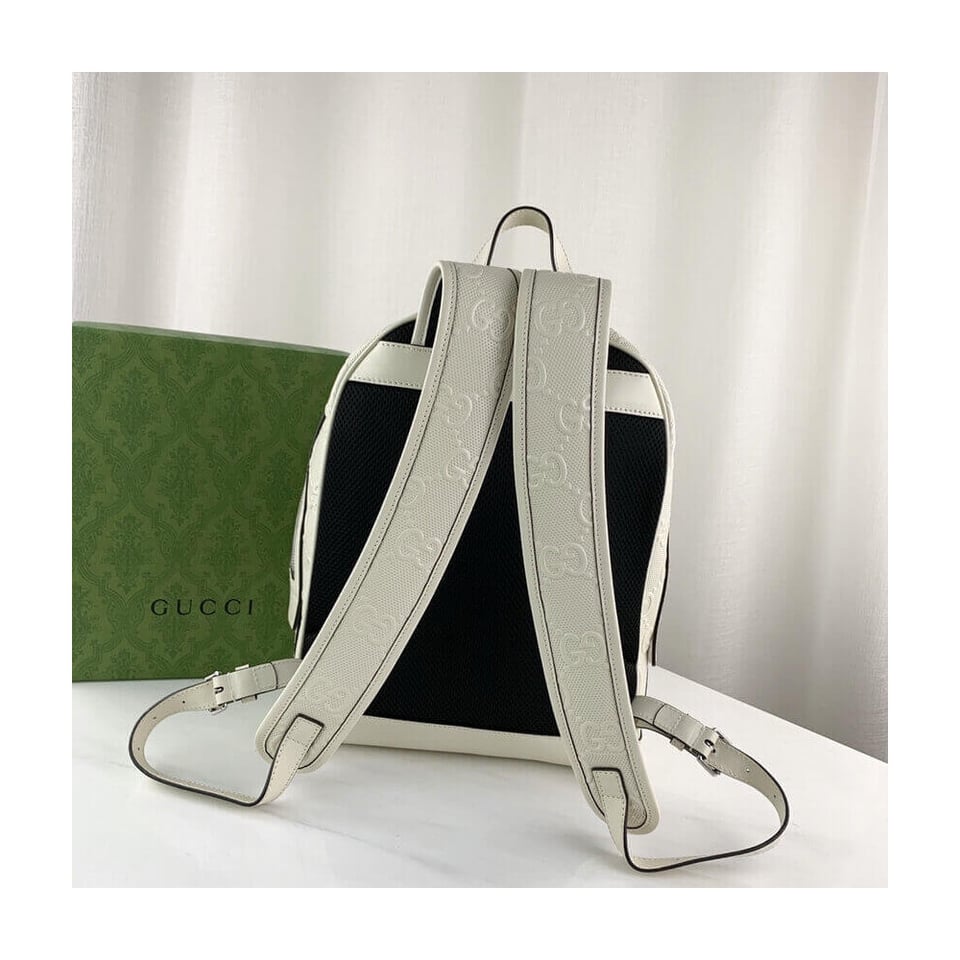 Gucci GG Embossed Backpack in White Leather view 7