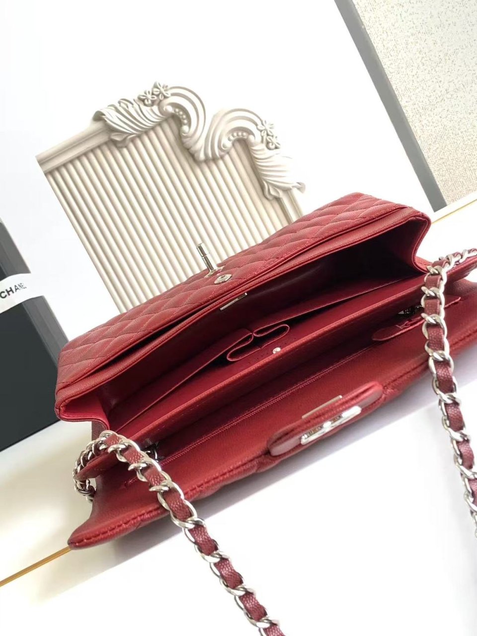 Chanel Classic Flap Bag 25 cm Red Silver-Tone Hardware A01112 view 9
