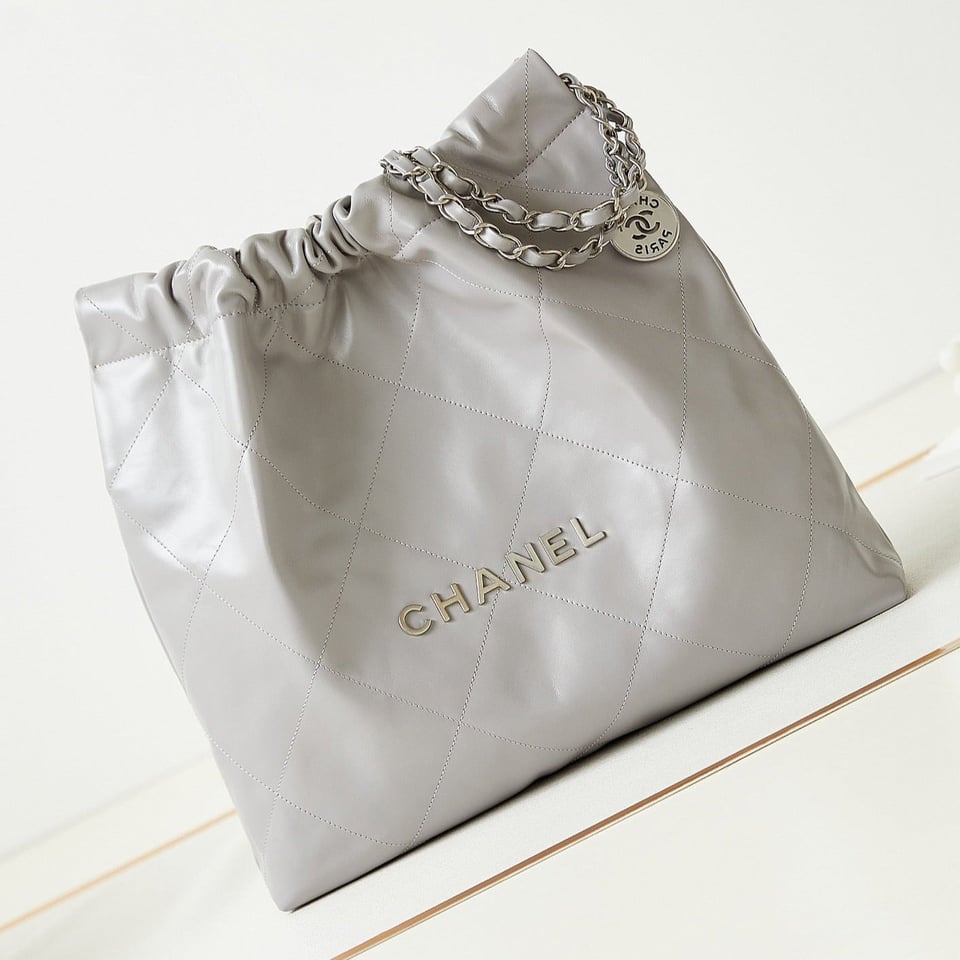 Chanel 22 Hobo Grey Calfskin Silver Hardware
