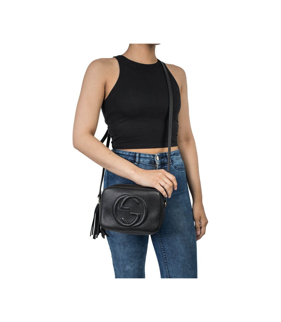 Gucci Soho Small Leather Disco Bag Black view 4