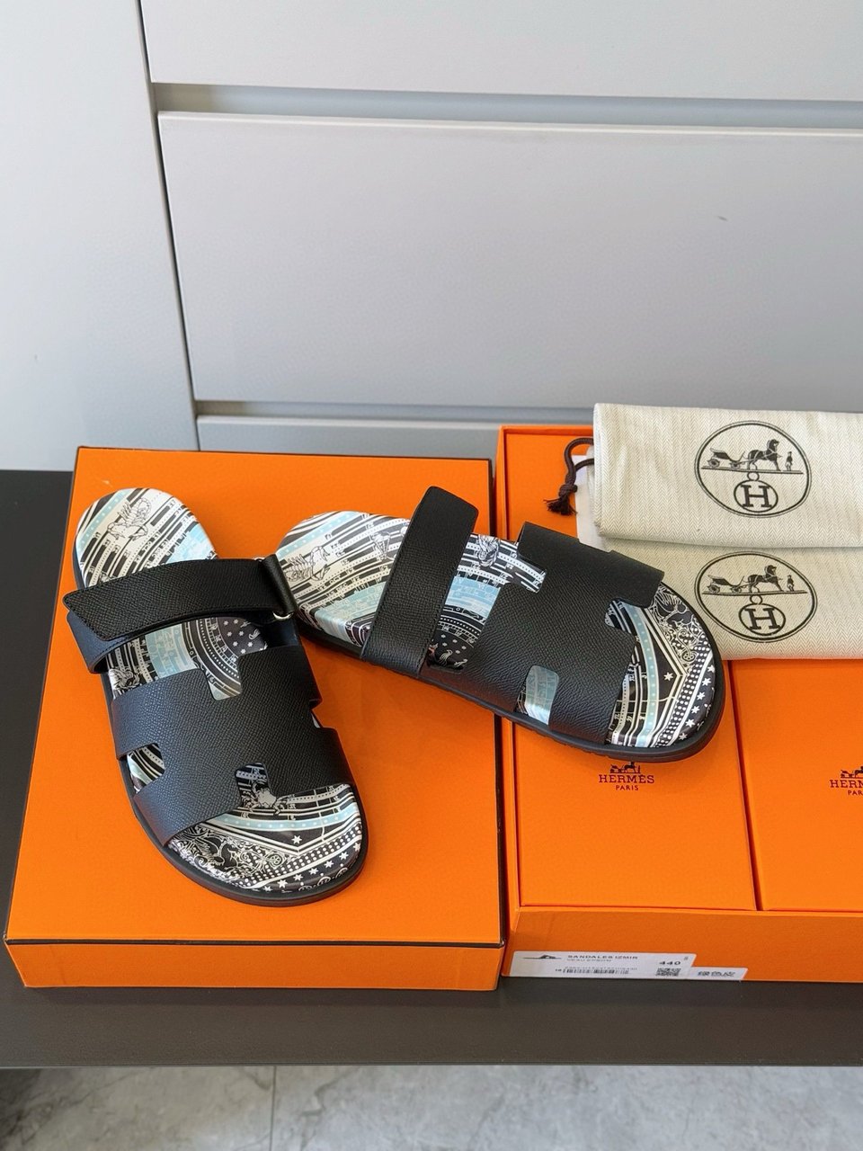 Hermès Black Leather Sandals- Shoes for Men view 9