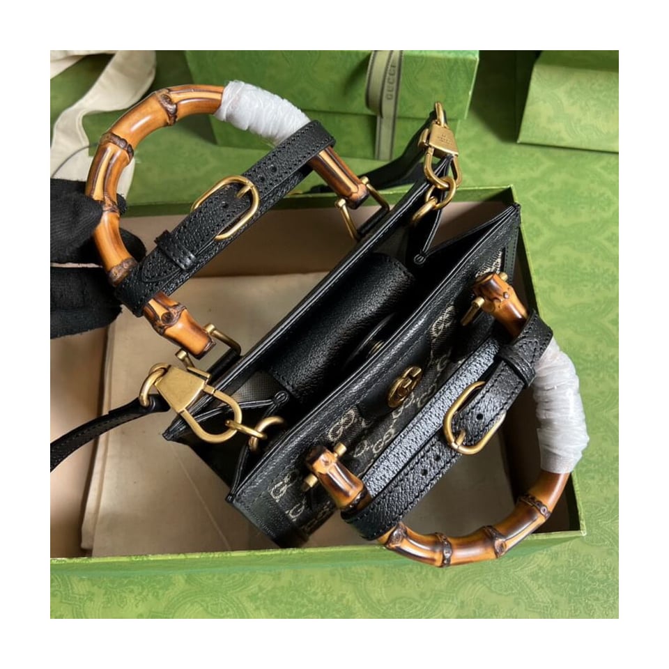 Gucci Diana Mini Tote Bag in Black Denim view 8