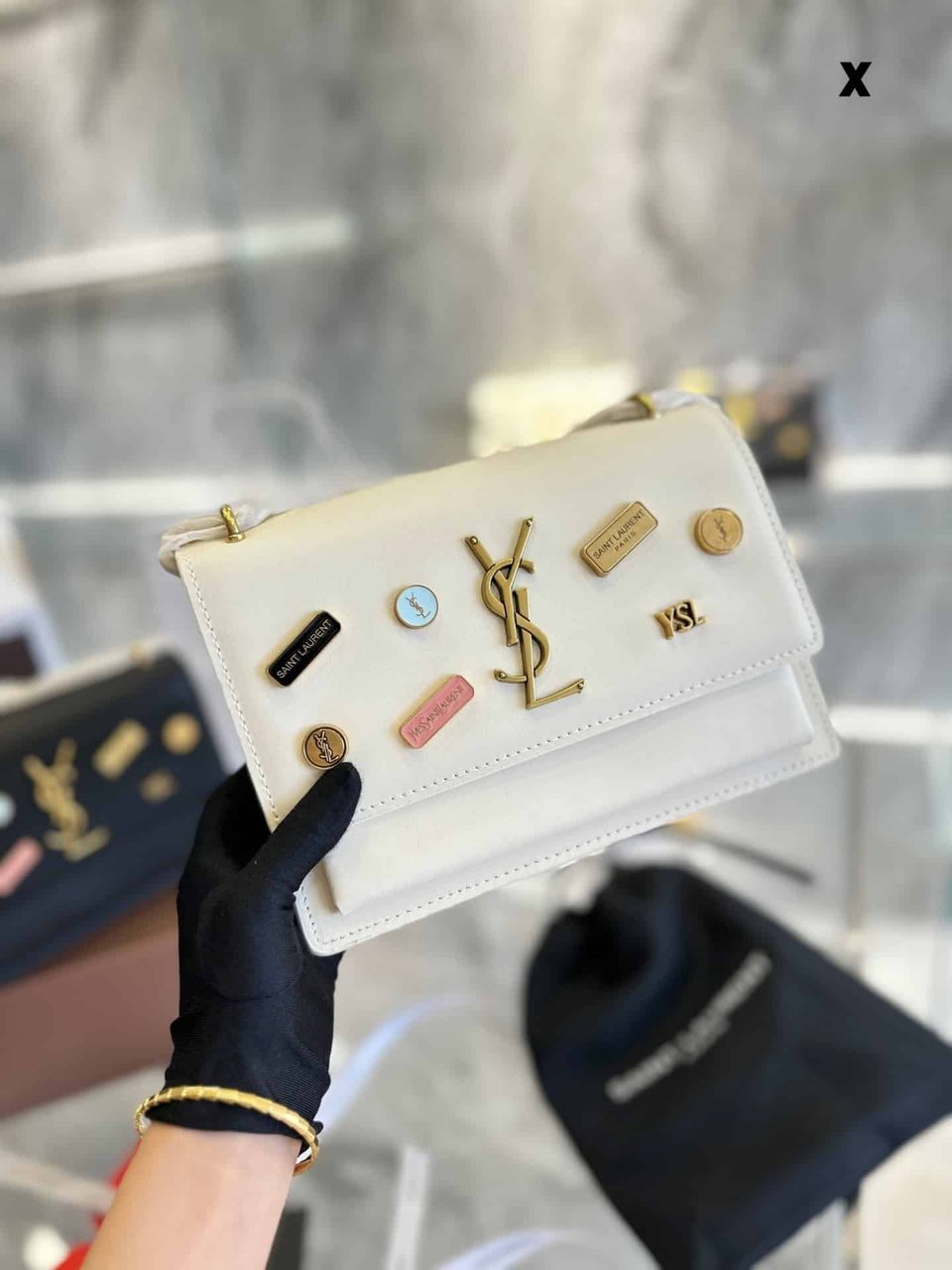 Saint Laurent Sunset Chain Bag In Smooth Leather With Sticker White 22Cm view 5
