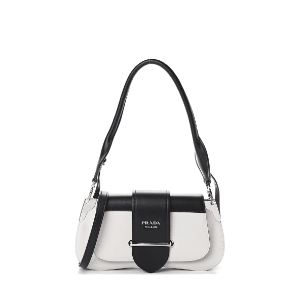 Prada City Calfskin Sidonie Shoulder Bag White Black 28Cm view 2