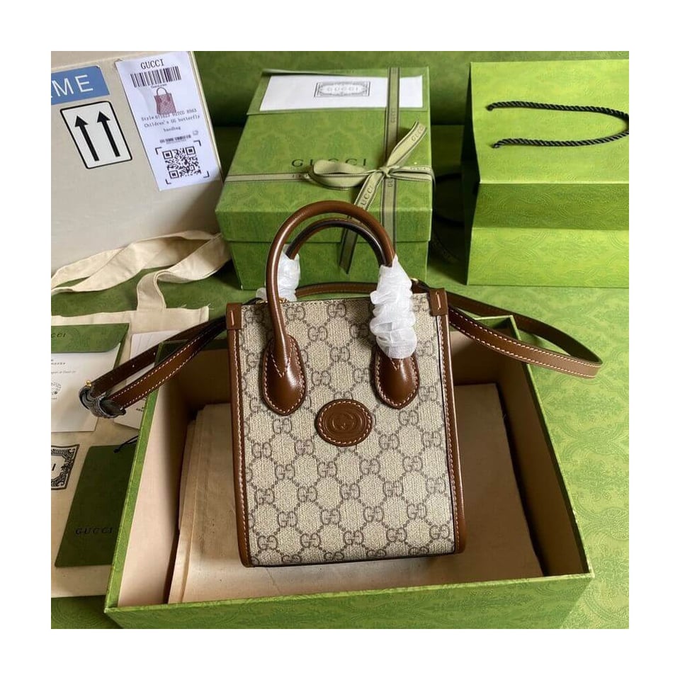 Gucci Mini Tote Bag with Interlocking G in GG Supreme view 9