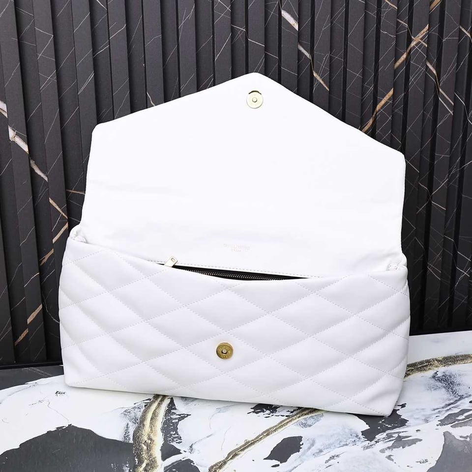 Saint Laurent Sade Puffy Leather Envelope Clutch Bag White view 8