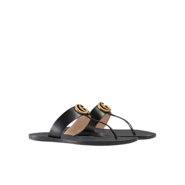 Gucci Double G Thong Leather Black ?497444 A3N00 1000 view 2