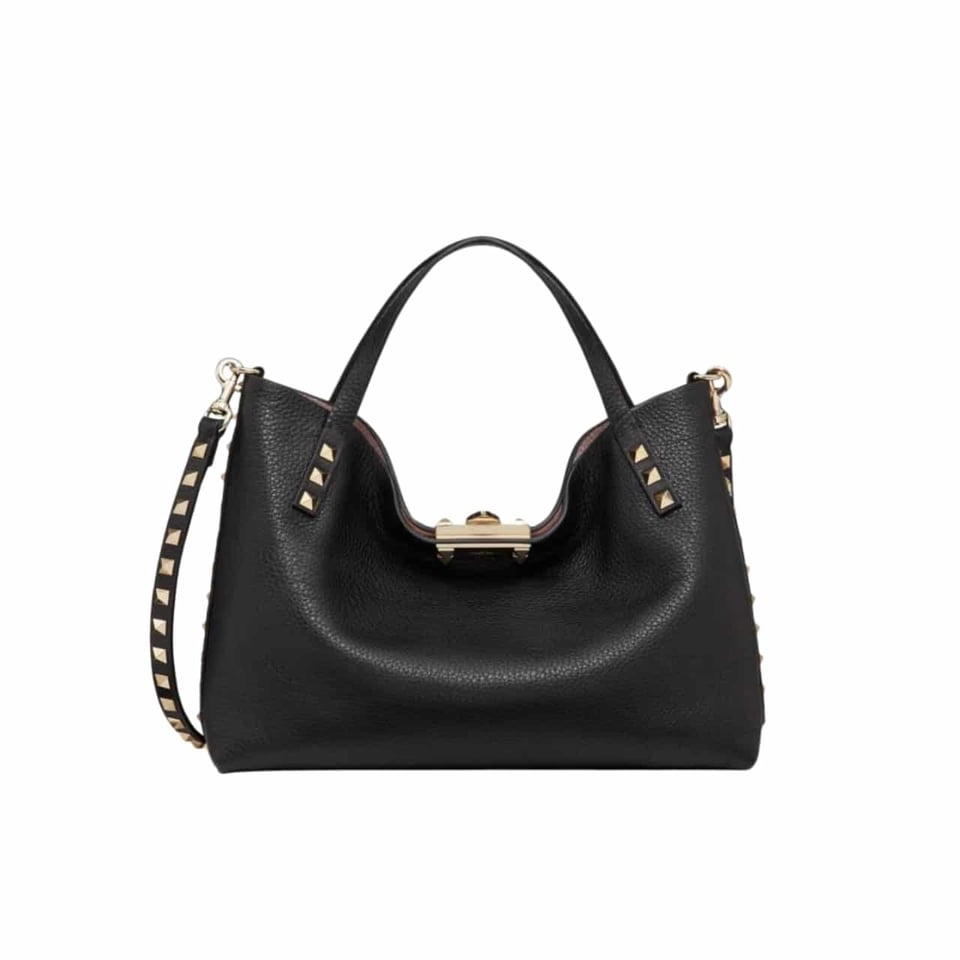 Valentino Garavani Rockstud Calfskin Small Tote Bag Black 26Cm view 2