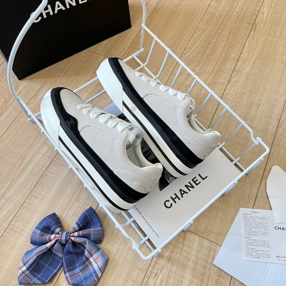 Chanel Suede Leather Runners White view 4