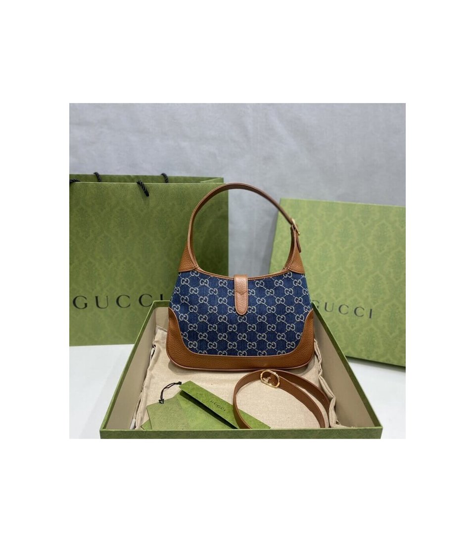 Gucci Jackie 1961 Small Shoulder Bag in Blue Jacquard Denim 28cm view 7