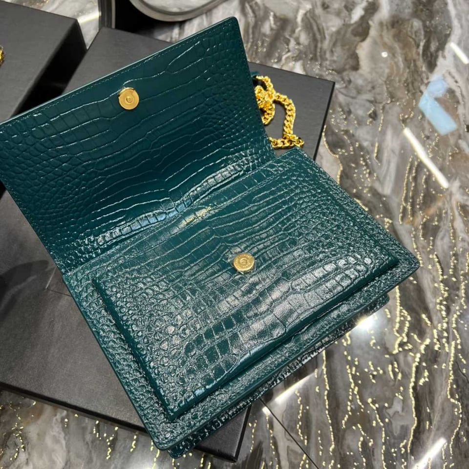 Saint Laurent Sunset Medium Chain Bag In Shiny Leather Mint view 10