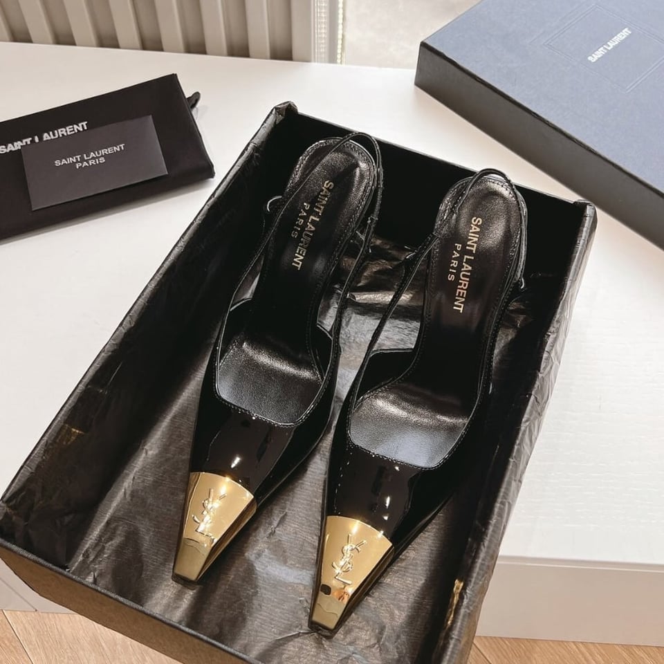 Saint Laurent Jeanne Slingback Pumps Black And Gold 800164Aadx21000 view 8