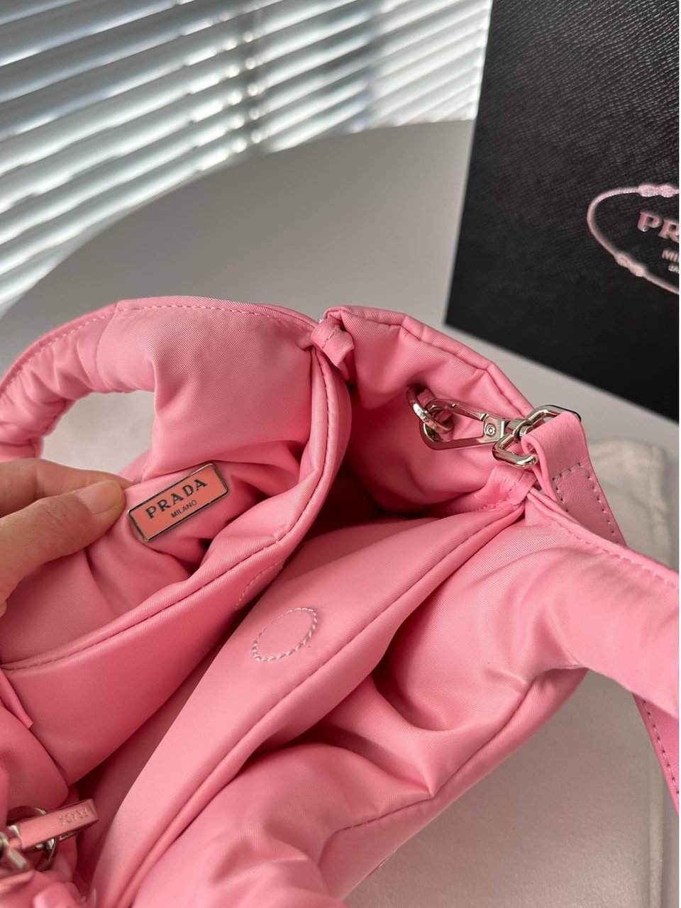 Prada Padded Soft Leather Bag Geranium Pink 19Cm view 8