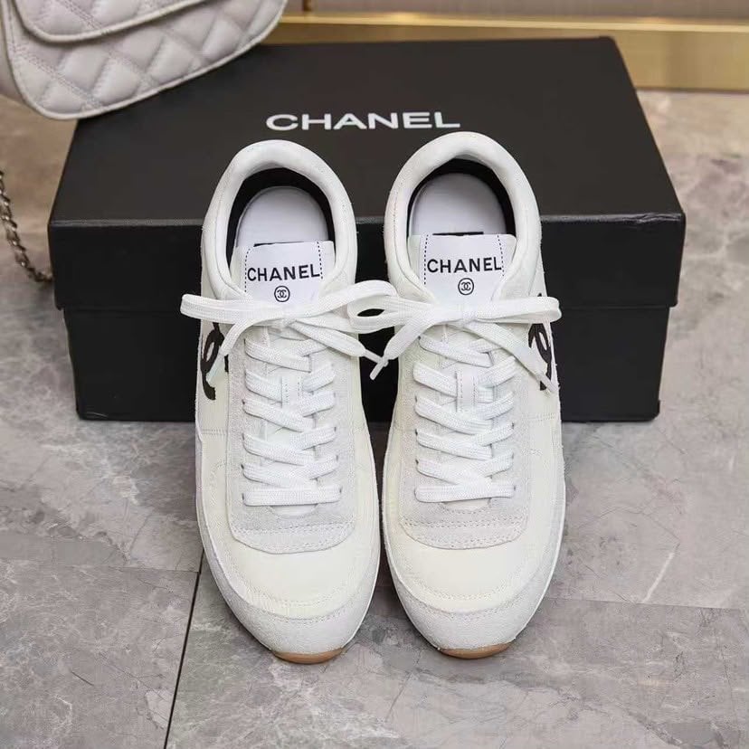 Chanel Nylon and Suede Sneakers with Black CC Logo White G39858 view 5