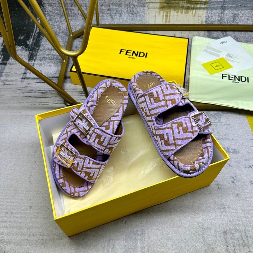 Fendi Feel Ff Jacquard Velvet Slides Amethyst Purple view 5