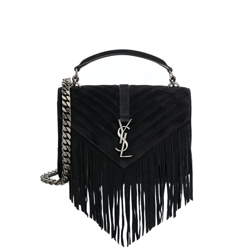 Saint Laurent College Medium Suede Shoulder Bag Black 24Cm