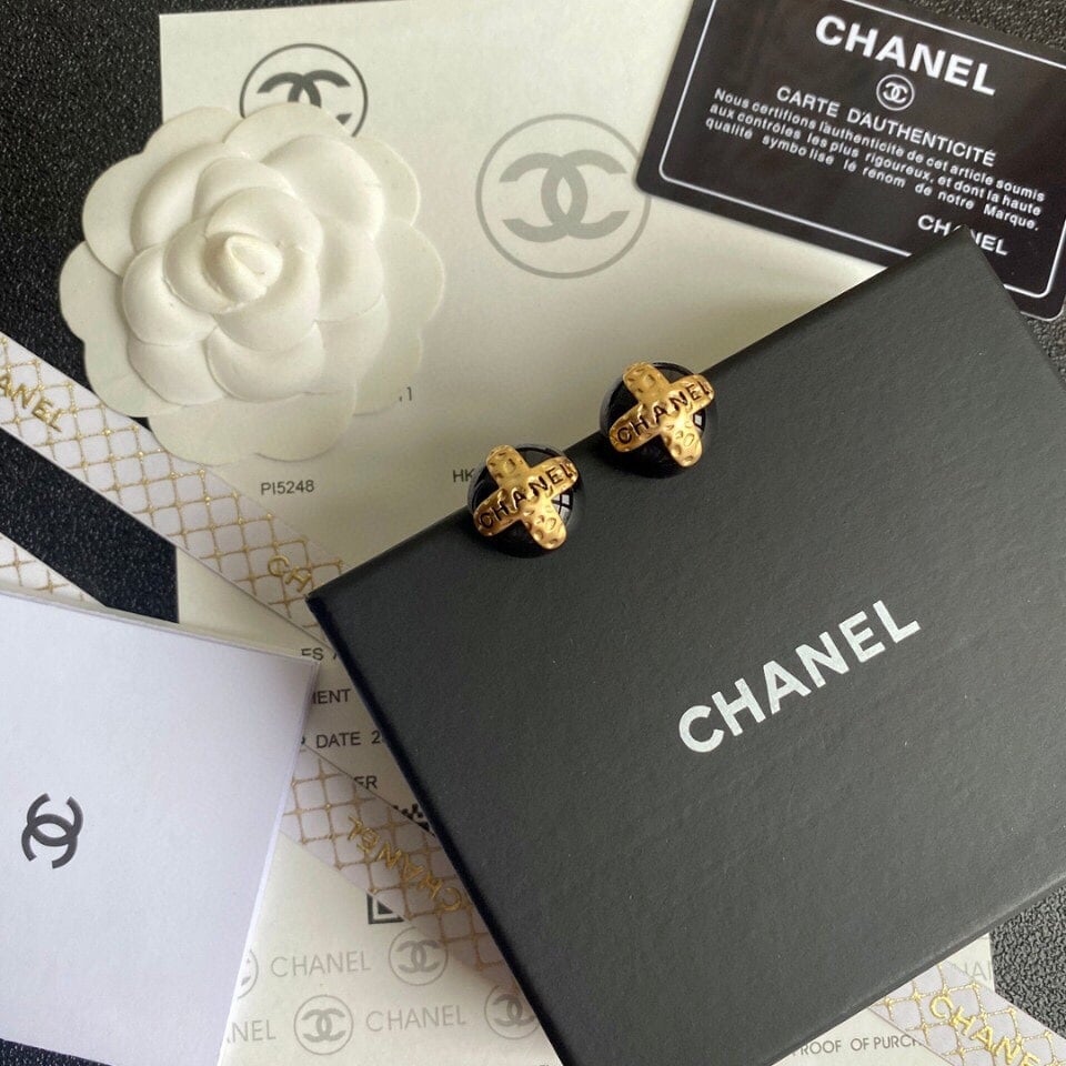 Chanel Button Black Earrings view 8