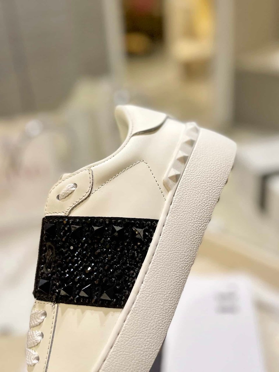 Valentino Garavani Rockstud Untitled Crystal Embellished Leather Sneakers Black view 5