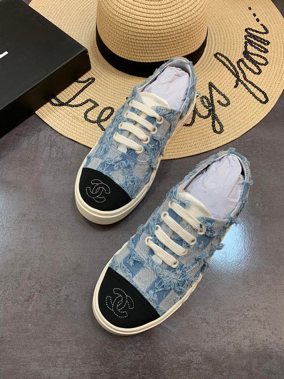 Chanel Cc Sneakers Mix Denim Blue view 7