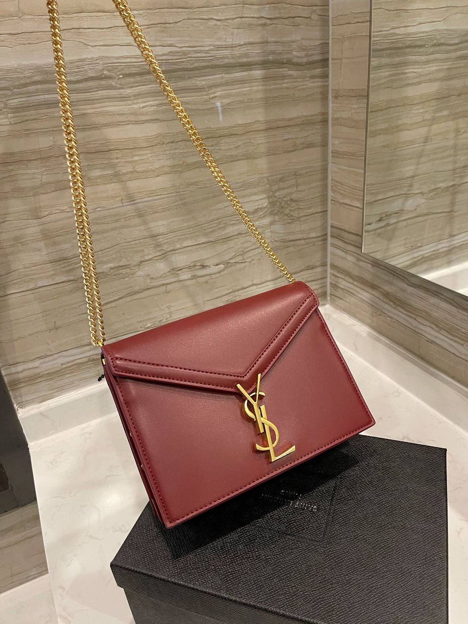 Saint Laurent Cassandra Chain Crossbody Bag Wine Red view 6