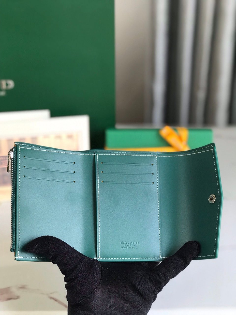 Goyard Saint-Gabriel Wallet 12 Cm Green Calfskin And Goyardine Canvas view 7