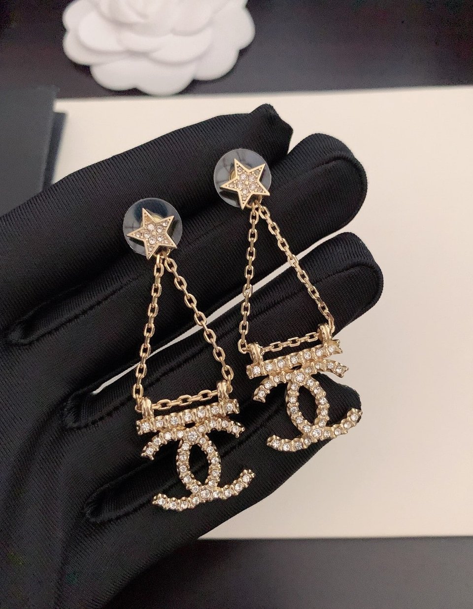 Chanel Star Strass Drop Earrings view 3