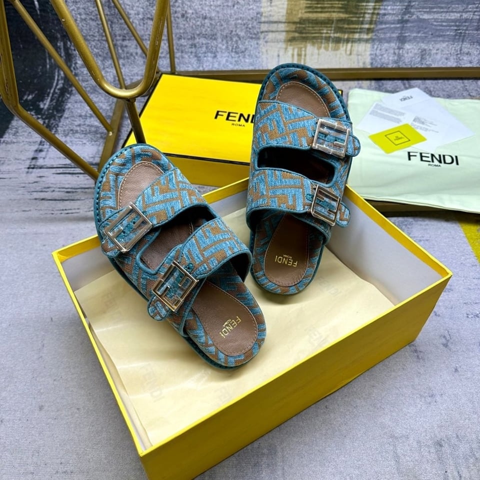 Fendi Feel Ff Jacquard Velvet Slides Light Blue 8X8326Aotmf1R88 view 3