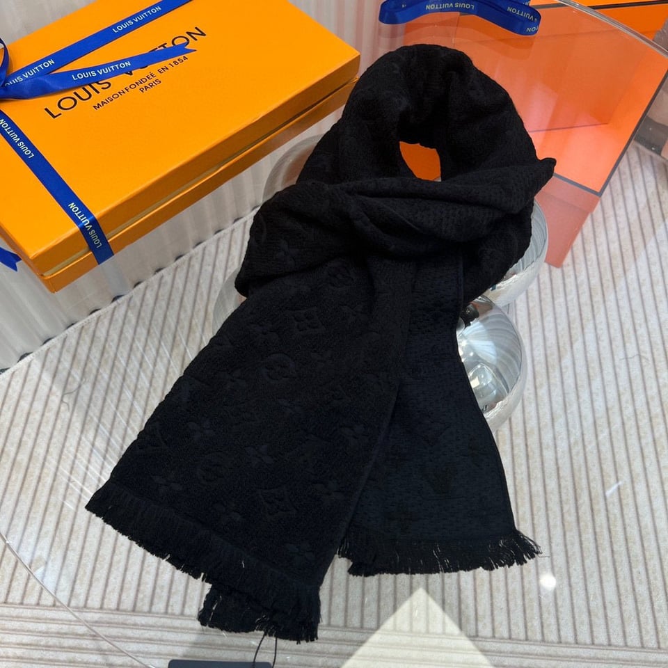 Louis Vuitton Monogram Classic Black Scarf For Women 180cm view 2