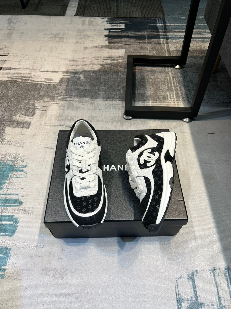 Chanel Cc Embossed Logo Suede Black White view 4