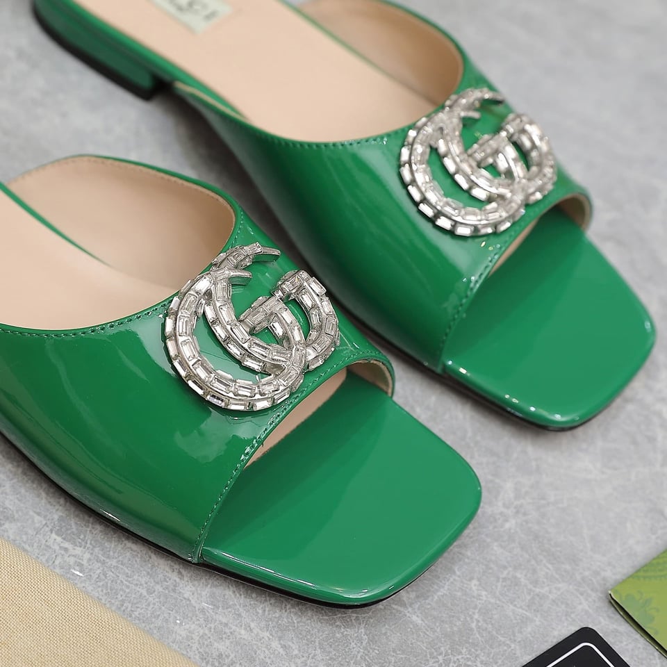 Gucci Gg Crystal Slippers Green view 7