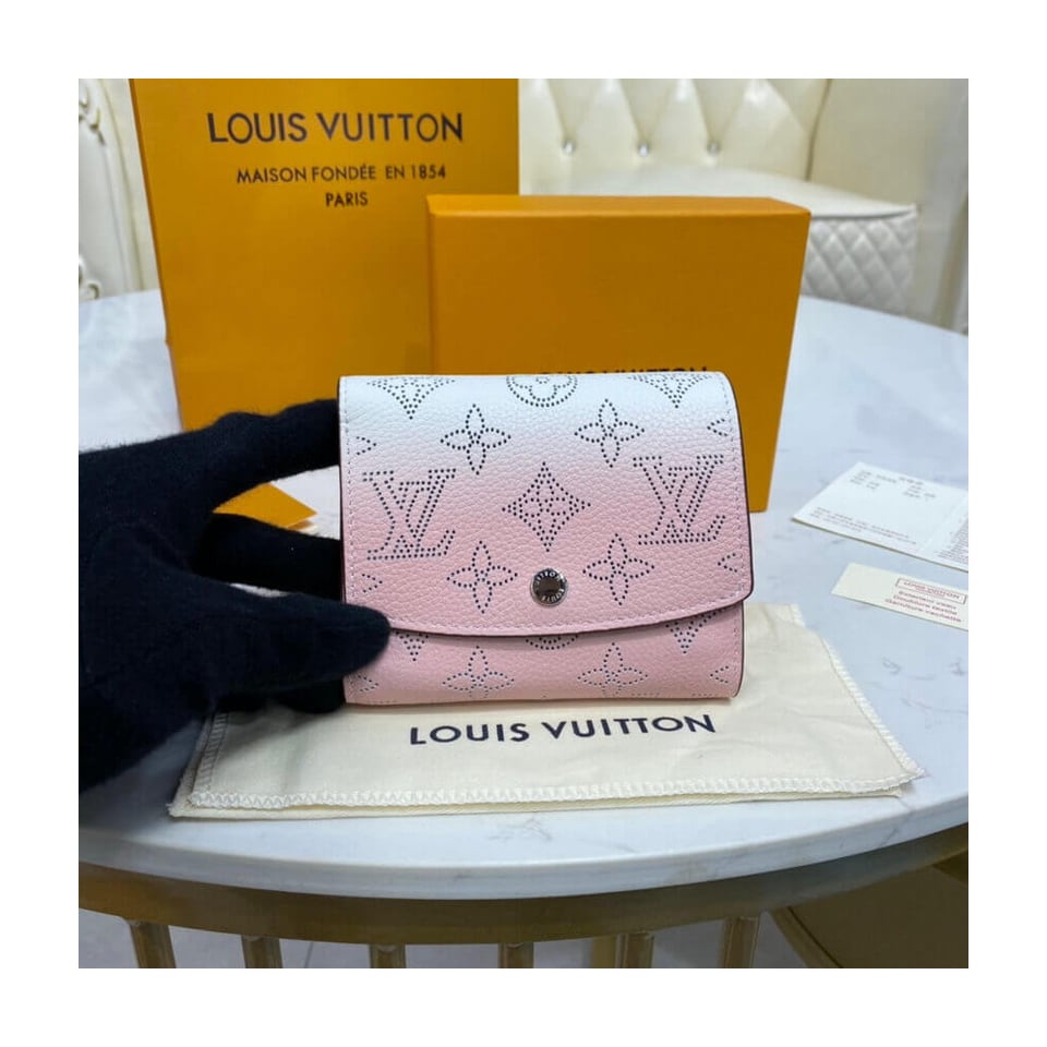 Louis Vuitton Iris Compact Wallet in Pink Gradient Mahina Perforated Leather view 2