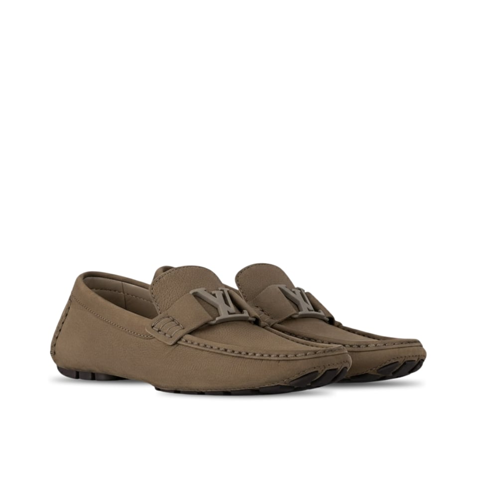 Louis Vuitton Leather Loafers Monte Carlo Mocassin Buckle Gray Brown For Men 1ACVAN