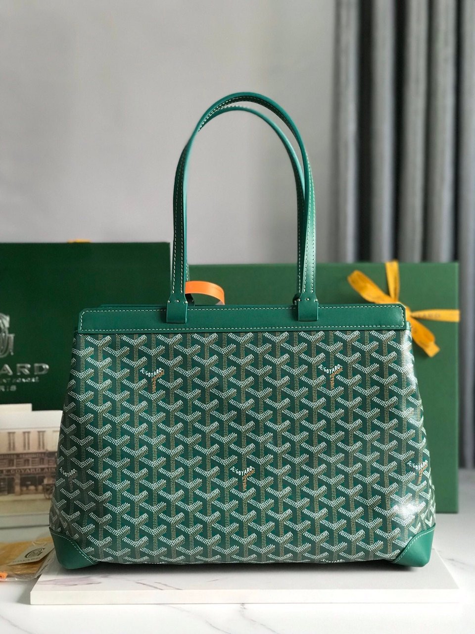 Goyard Bellechasse Biaude Pm Bag 36cm Green Goyardine Canvas And Calfskin Trim view 3