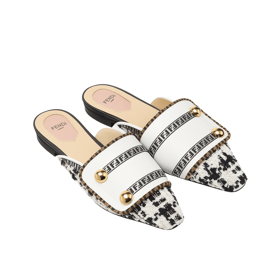 Fendi Ff Grey Strap Half Slippers White view 2