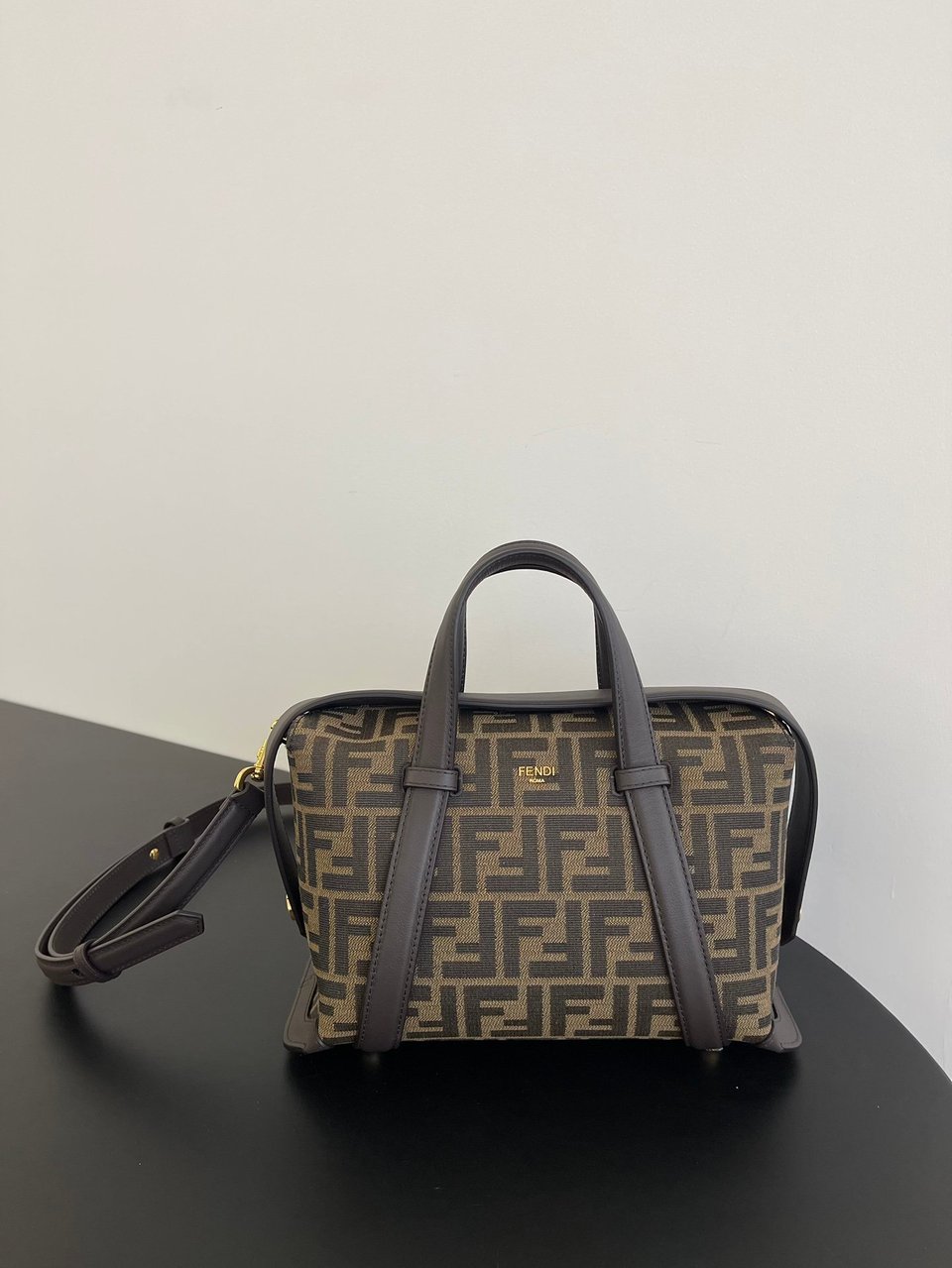 Fendi Boston 365 Brown Ff Jacquard Fabric Bag 27.5 Cm view 7