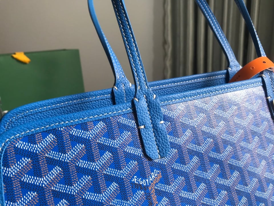 Goyard Hardy Pm Bag 40 Cm Sky Blue Goyardine Canvas And Taurillon Leather Trim view 3