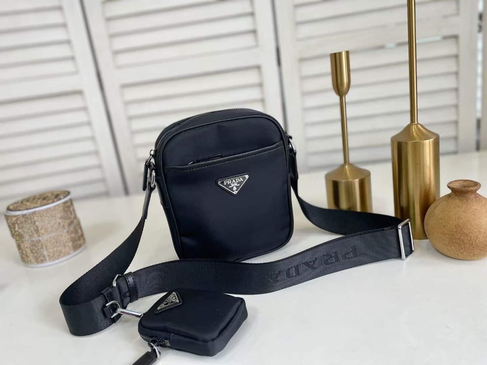 Prada Re Nylon Saffiano Logo Leather Bag Black 21Cm view 4