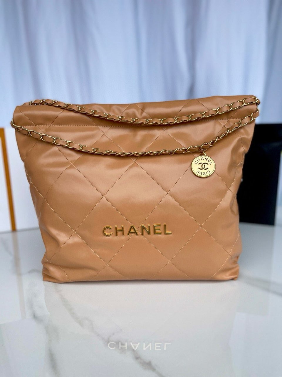 Chanel 22 Hobo Brown Calfskin Gold Hardware view 3
