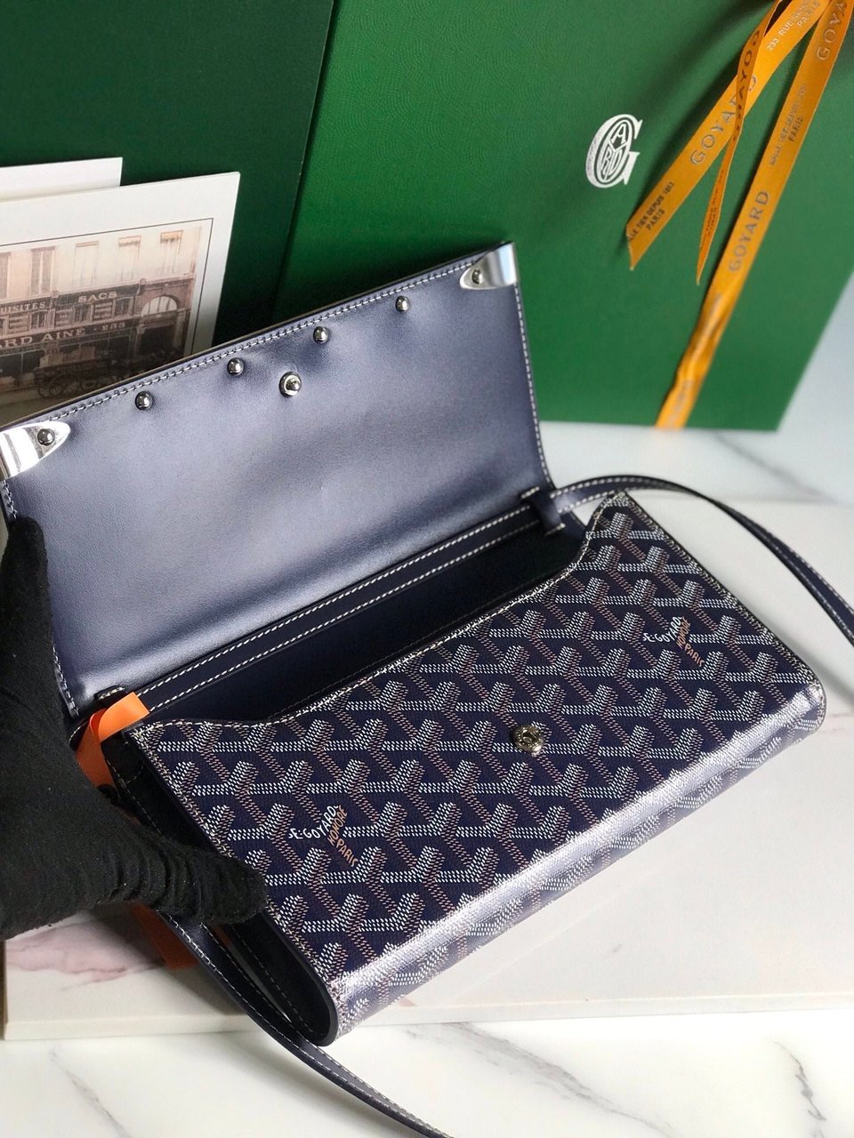 Goyard Monte-Carlo Pm Clutch 25 Cm Navy Blue Goyardine Canvas view 7