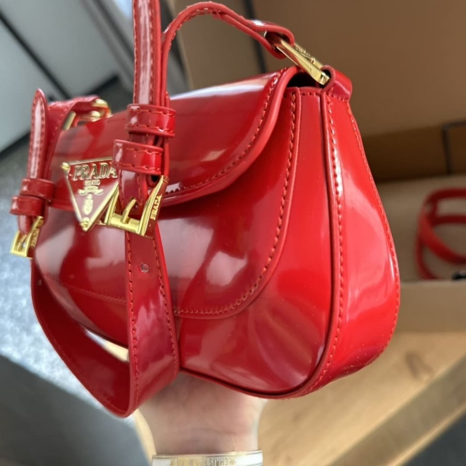 Prada Patent Leather Shoulder Bag In Cherry Red 25Cm view 6