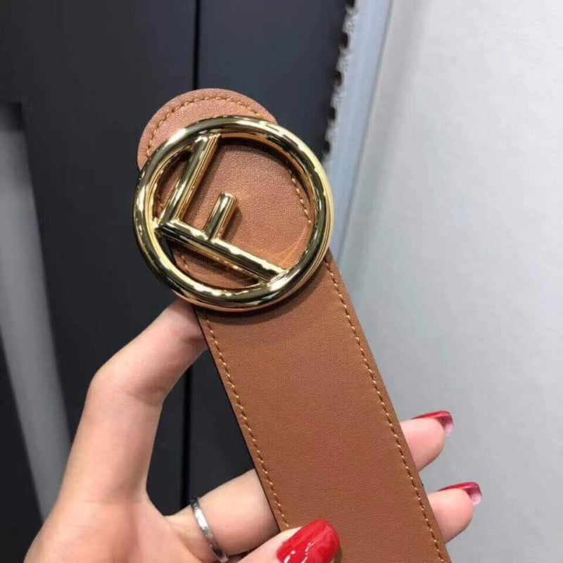 Fendi Reversible 40mm Round Buckle Belt 8C0579 Brown / White view 4