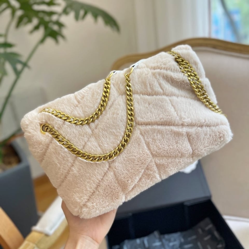 Saint Laurent Puffer Bag In Shearling White 28Cm view 5