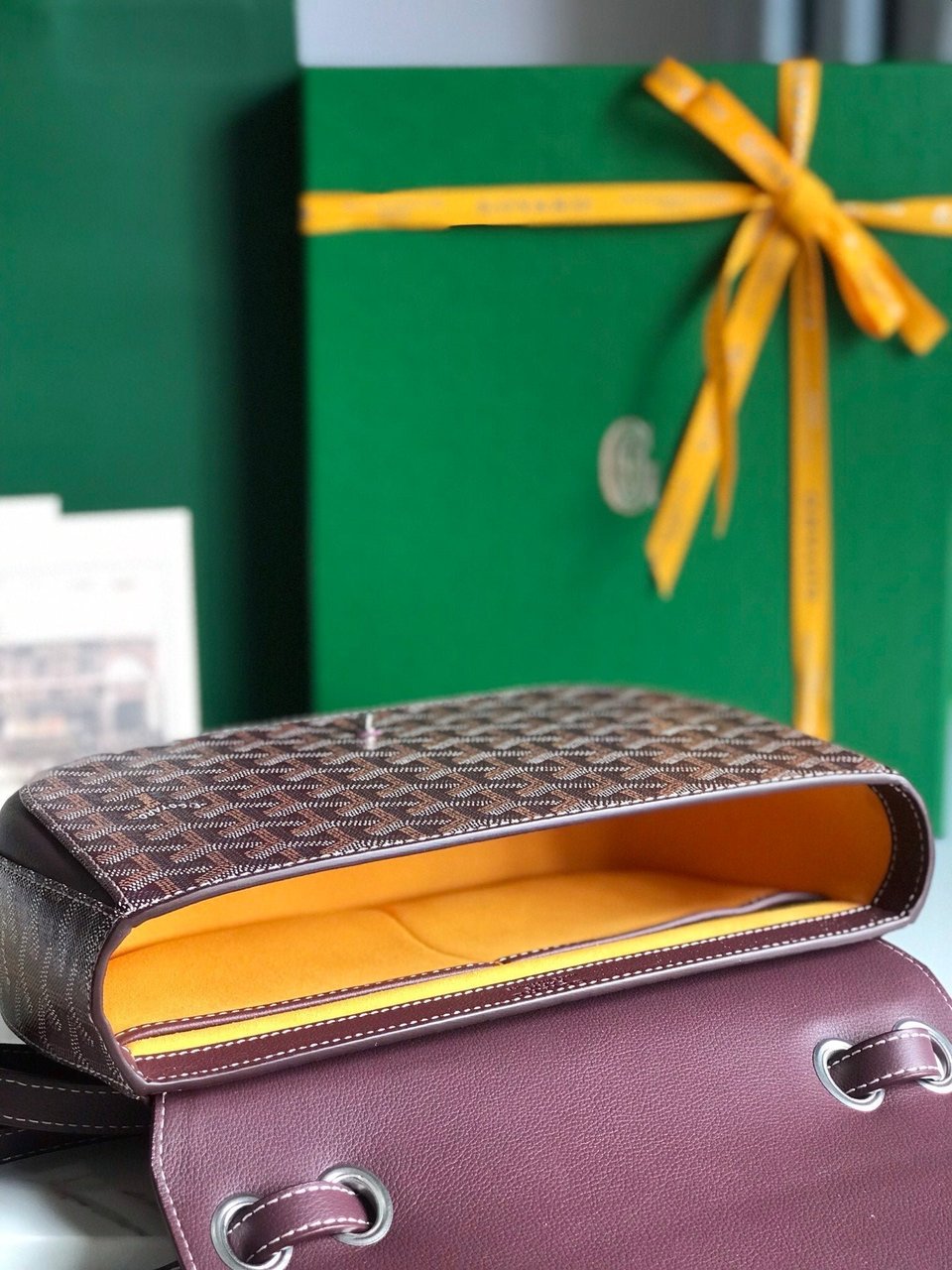 Goyard 233 Bag Wine Red Calfskin And Goyardine Canvas 25cm view 4