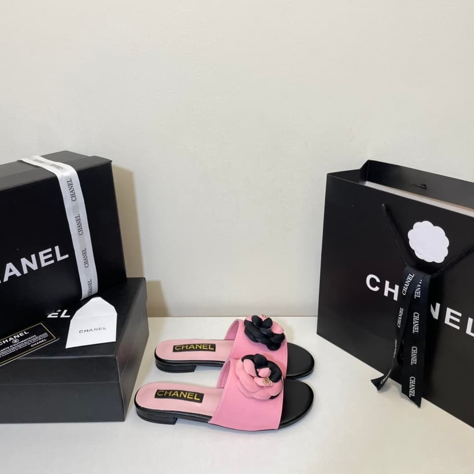 Chanel Camellia Slides Pink Black view 8