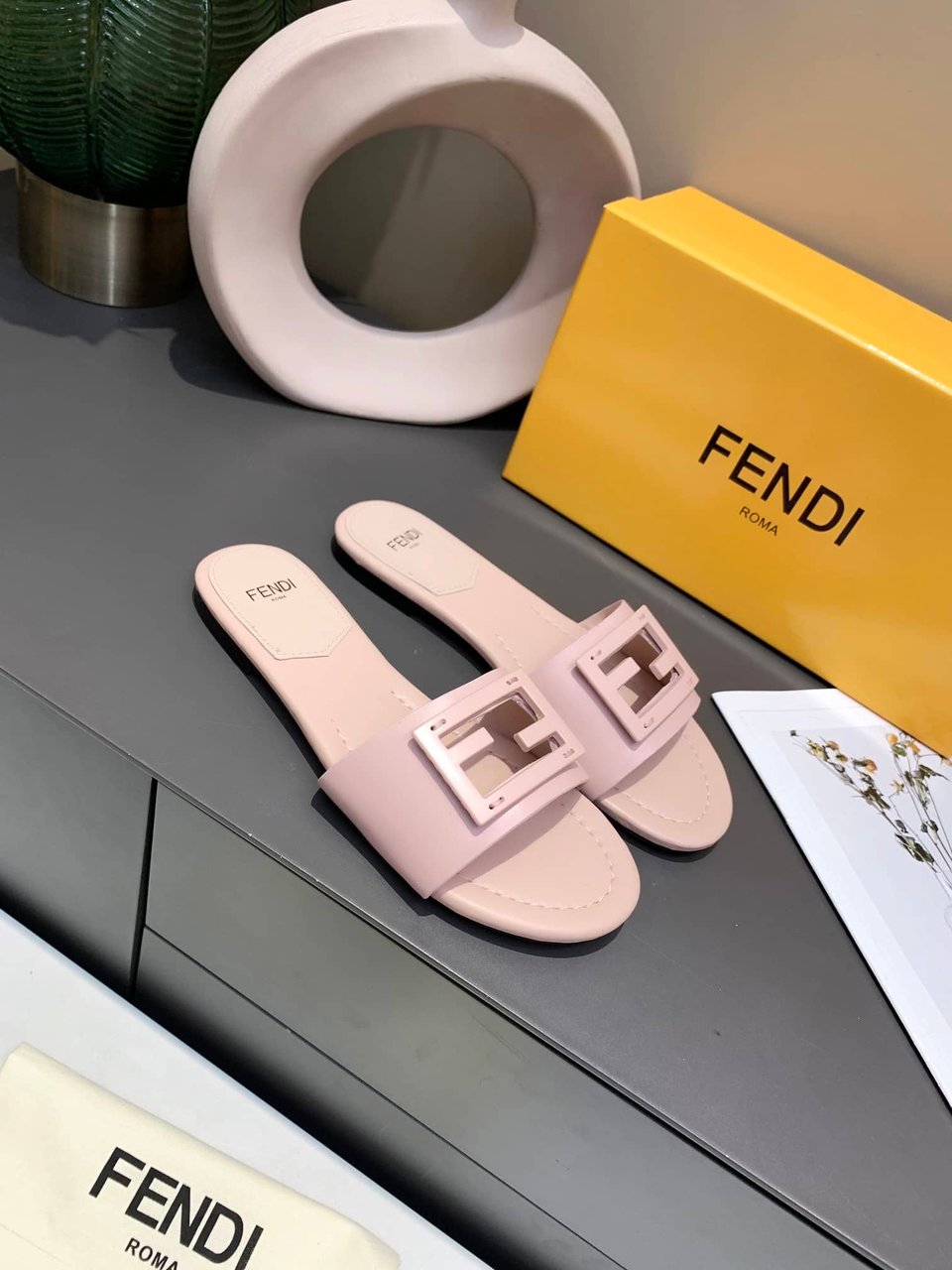Fendi Signature Leather Sandals Slide Pink 8R8136Ae7Tf1Fgd view 9