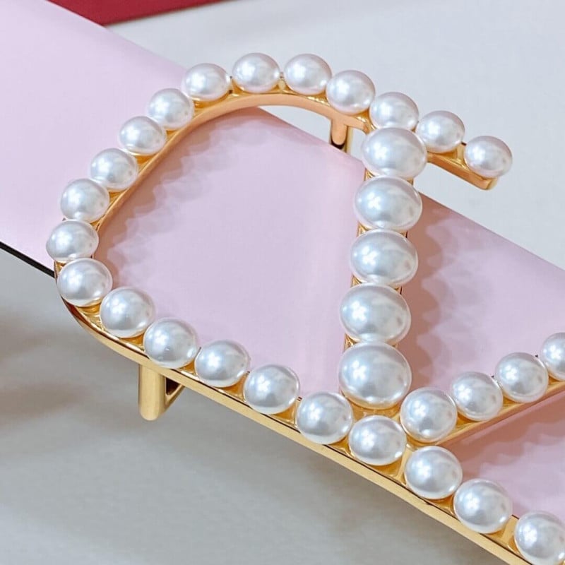 Valentino Vlogo Signature Reversible Belt In Shiny Calfskin With Pearls 40 mm view 7