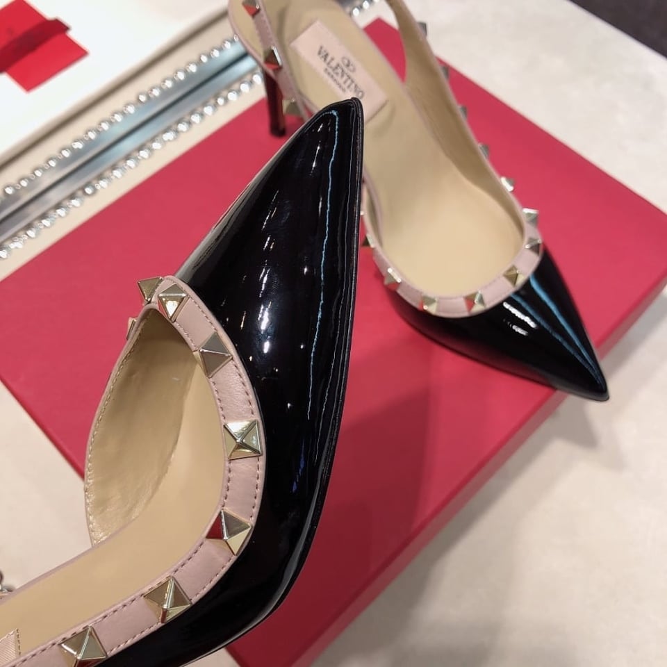 Valentino Garavani Rockstud Patent Leather Strap Pump Black view 5