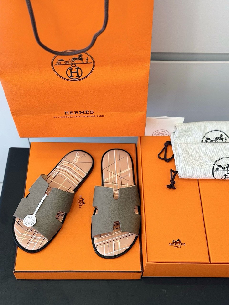 Hermès Black Oran Sandals- Shoes for Men view 4