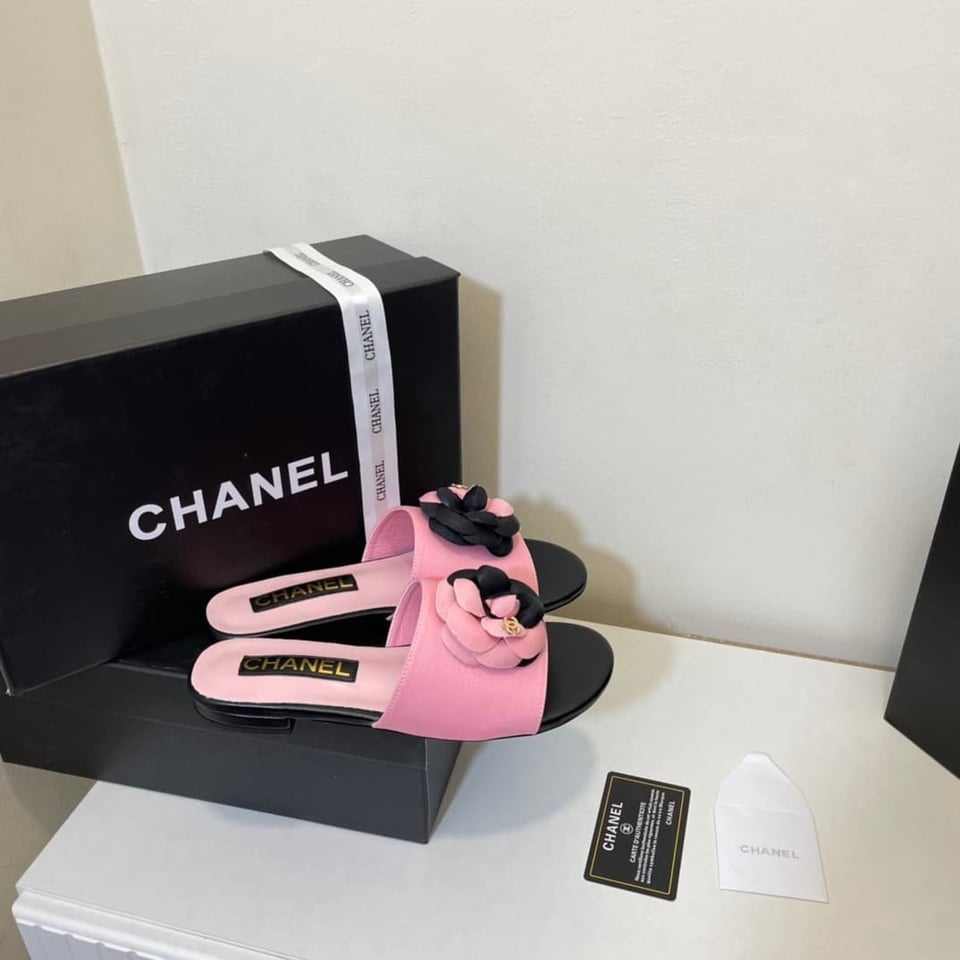 Chanel Camellia Slides Pink Black view 4