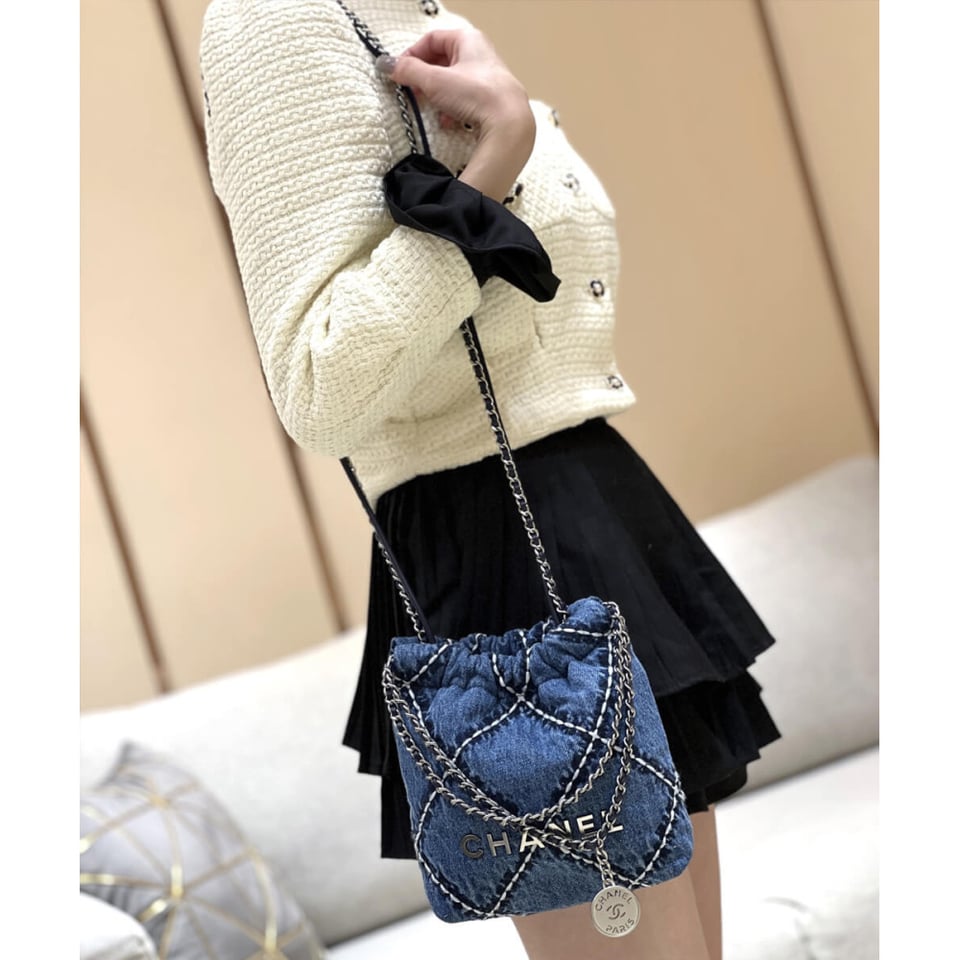 Chanel 22 Mini Handbag in Stitched Denim view 4